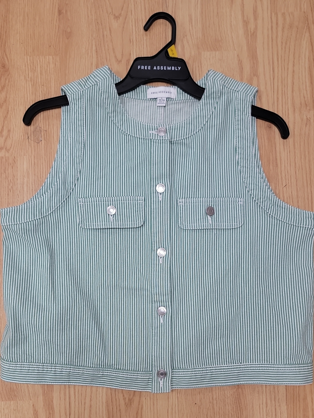 Mint Green Striped Sleeveless Button-Down Top
